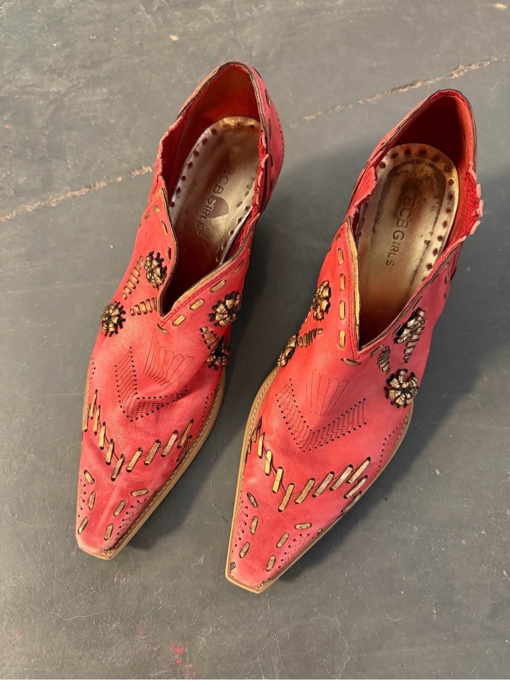 BCBGirls Red leather Embellished Cutout Western Booties size - Picture 2 of 7